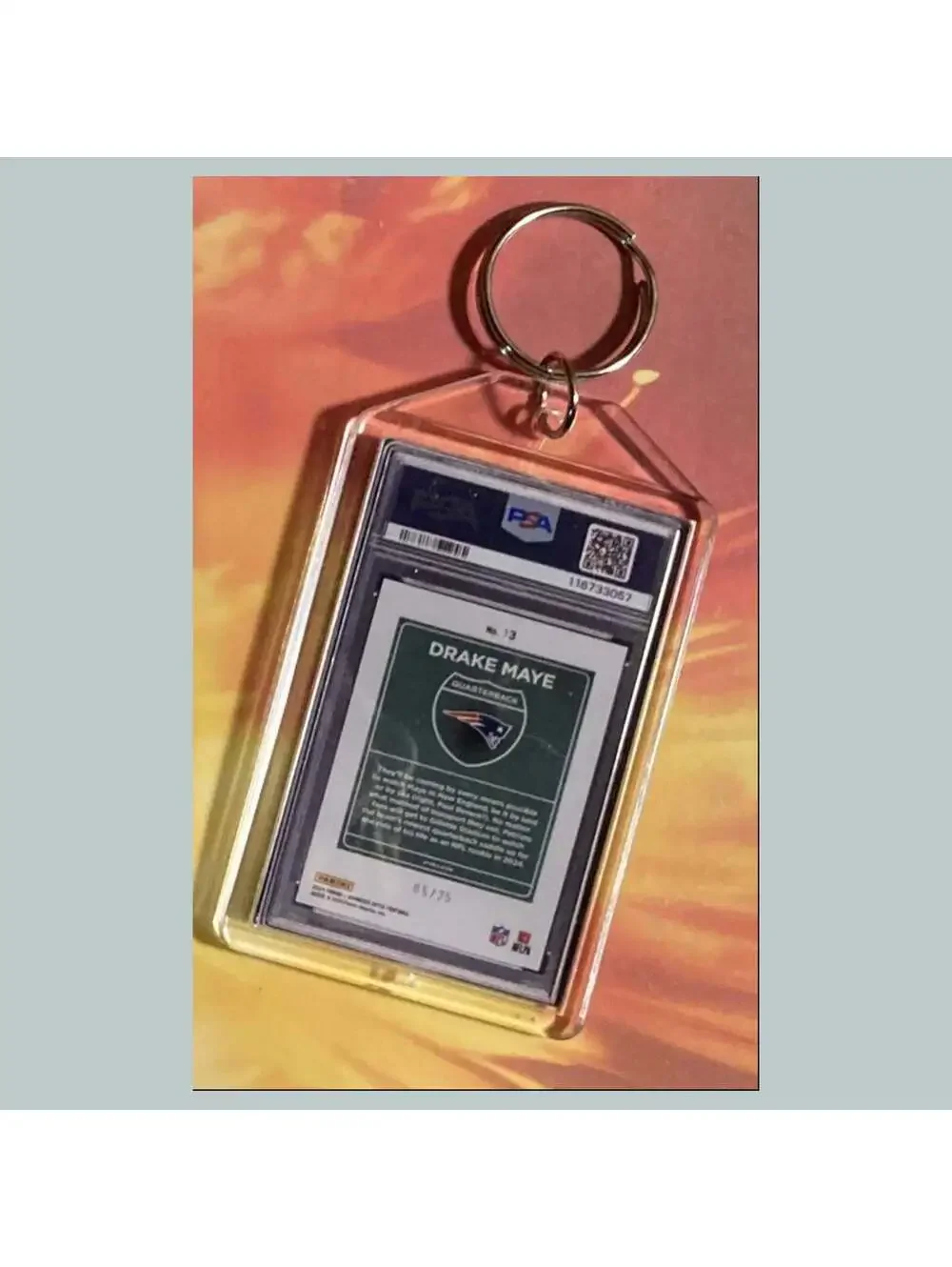 3713 Drake Maye 2024 Donruss Optic Downtown Black Pandora Custom Made Keychain